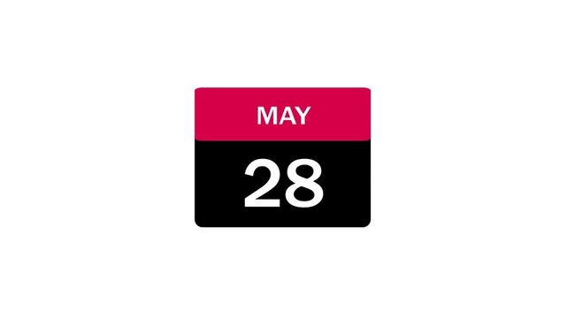 A minimalist calendar icon illustrating May 28th with a red header and black body, perfect for event scheduling, reminders, and time management concepts.