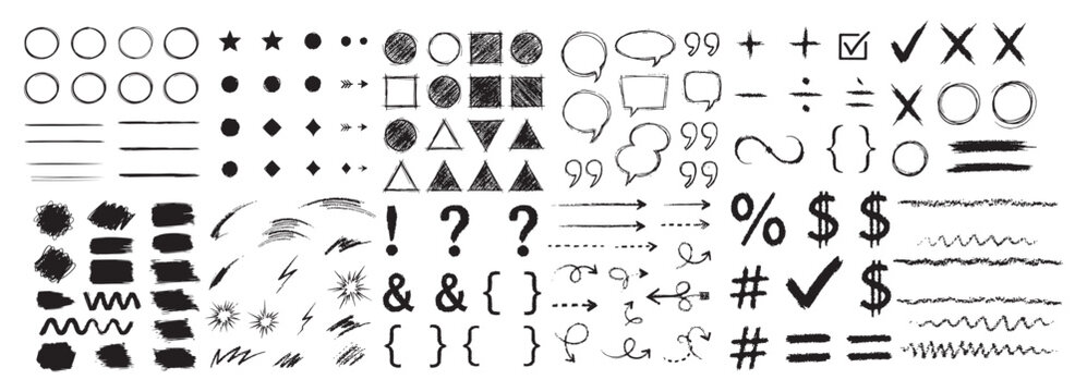 Pencil Stroke Brushes, Speech Bubbles, and Punctuation Marks Collection