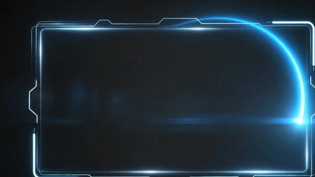 Futuristic HUD frame with glowing blue neon light lines, high-tech digital interface border, sci-fi screen overlay for gaming and technology videos