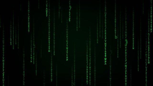 Binary Matrix Raining Code with Digital Glitch Effect on Dark Background | Cyber Security Animation