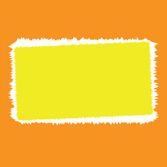 A vibrant yellow rectangular object with a fluffy white border against an orange background