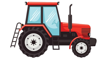 Red farm tractor with large tires and blue tinted windows isolated white background © HasnaHena55