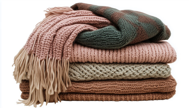 Soft blankets on white background
