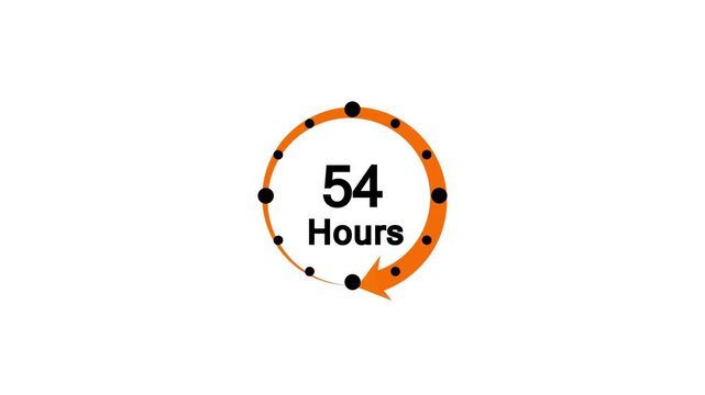 Clock 54 hours icon, isolated on white background with alpha channel ,54 hours service symbol. Delivery service, online deal remaining time website symbols. 4k animation 