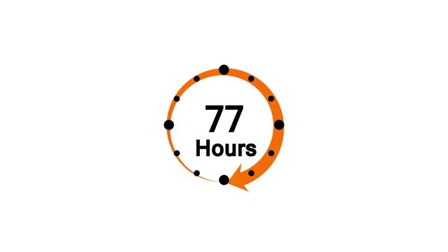 Clock 77 hours icon, isolated on white background with alpha channel ,77 hours service symbol. Delivery service, online deal remaining time website symbols. 4k animation 