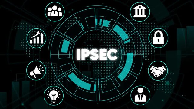 I P S E C cybersecurity concept with representing security, communication, and data protection on a futuristic background