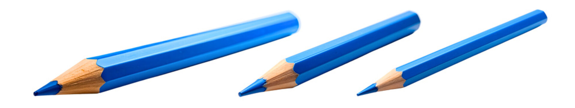 Vibrant blue colored pencil set isolated on a transparent PNG background, white background, cut out