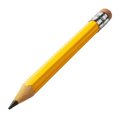  Short Yellow Pencil with Eraser at the End - Isolated [Transparent Background PNG].