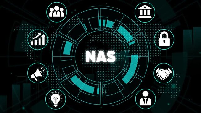 Network Attached Storage N A S Technology Concept with Business and Data Security Symbols data storage
