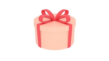 Obraz premium Peach gift box with red ribbon on white background