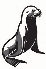 Fototapeta premium Stylized black and white sea lion illustration