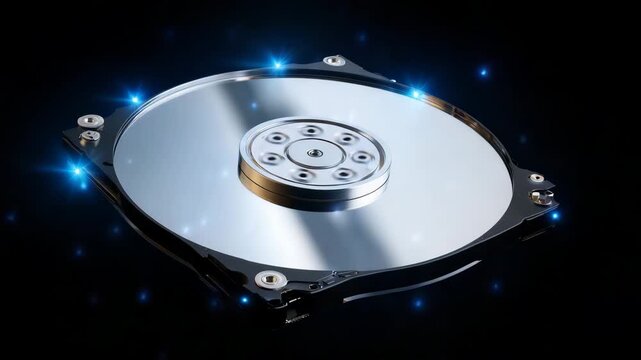 323Hard disk drive internal storage device on dark background, used in computers and servers for secure data storage, backup, enterprise infrastructure and digital technology systems.