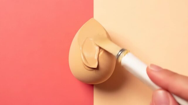 A hand holding a paintbrush applies cream-colored paint to a wall outlet on a divided wall