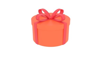 Obraz premium Orange gift box with red ribbon on white background