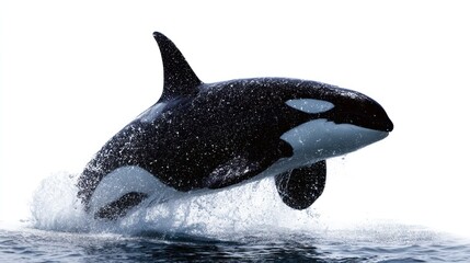 Obraz premium Orca whale breaching water isolated on white background