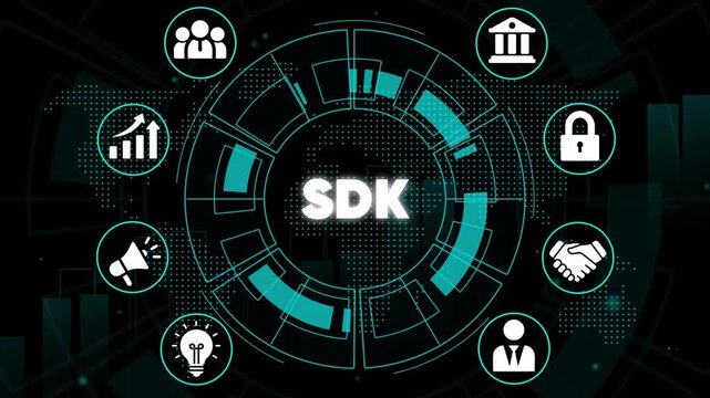 Software Development Kit S D K on Futuristic Interface Background programming coding app development