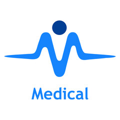 Logo Medical. Símbolo con letra M como latido cardíaco con cabeza de paciente  © teracreonte