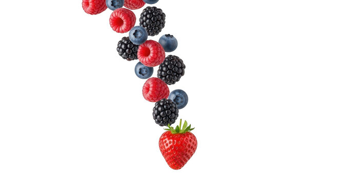 Assorted Fresh Berries Falling and Splashing - Healthy Food and Summer Fruit