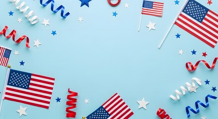 Obraz premium Patriotic celebration background with american flags and decorations