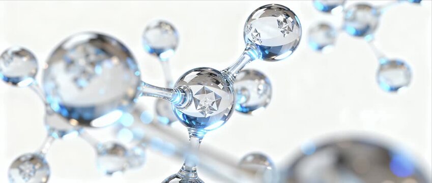 Science molecule pure structure background abstract water droplet bond chrome laboratory macro concept with transparent glass sphere connection chemistry medical clean technology research future