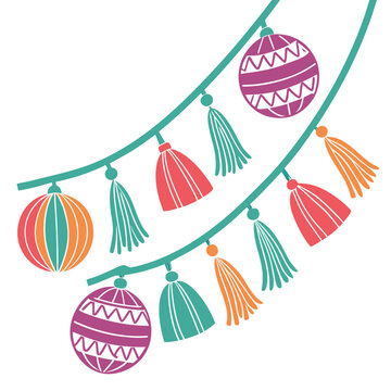 A colorful tassel garland with pom poms Vector