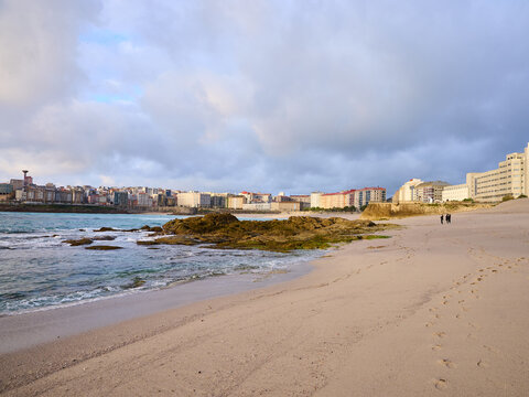 Riazor beach, A Coru&ntilde;a on a cloudy day