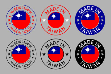 Taiwan Made in Stamp in circle with flag Vector template on white background