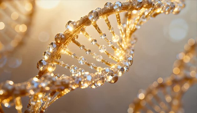 Gold dna crystal helix genetic science biotechnology molecular structure luxury concept golden spiral bioengineering medical research 3d render pure science background golden dna helix molecule