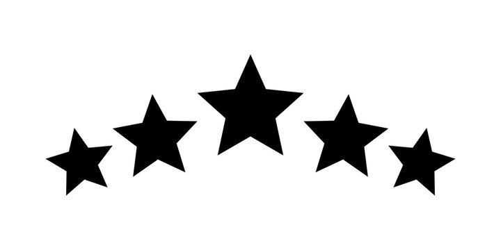 Five black stars rating icon set
