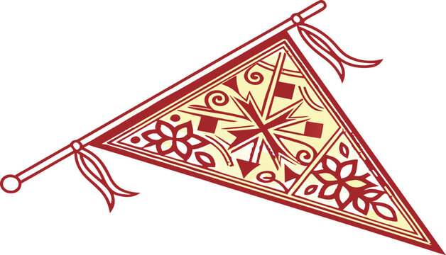 Red and yellow triangular flag with floral patterns decorative flag