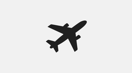 Minimalist black airplane icon on a white background, symbolizing air travel, global transportation, aviation, and flight.