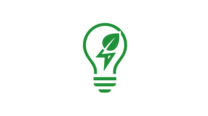 Green lightbulb with leaf and lightning bolt symbol. Renewable energy, sustainable power, eco-friendly electric idea concept graphic.