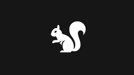 Obraz premium Minimalist White Squirrel Silhouette Vector Graphic on Black Background, Cute Woodland Animal Icon Design