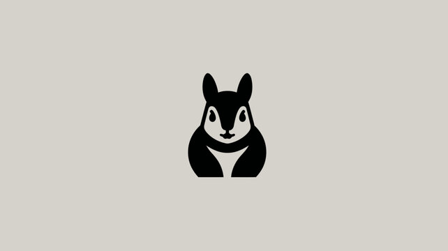 Stylized black squirrel silhouette vector icon illustration. Minimalist graphic design element on a light grey background.