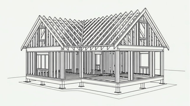 Detailed architectural drawing of a house under construction.