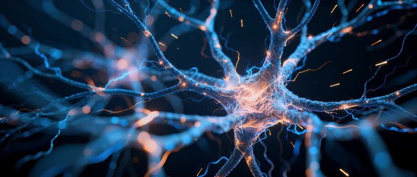Neuron network pure science background glowing electric energy flow abstract neural connection synapse glow detail micro biology study research concept medical research dynamic nerve cell signal
