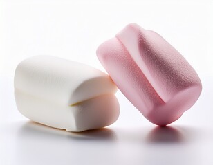 Obraz premium two pink and white marshmallows isolated on white background for treat