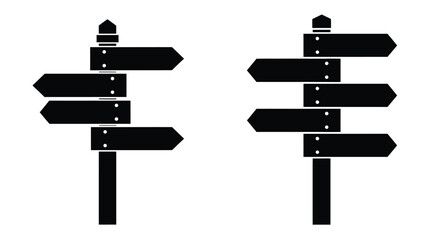 Directional signs with multiple arrows point various ways silhouette