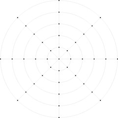 Obraz premium Black dot radial grid texture with squares on white background. FUI science round grid backdrop. Math or technological notebook blank circular sheet.