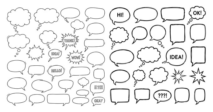 Hand-drawn Style comic speech bubbles and thought clouds collection
