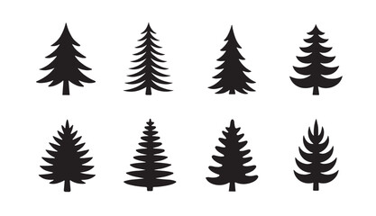 Obraz premium Pine tree silhouette minimal evergreen forest vector icon collection
