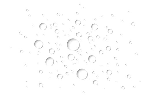 Realistic transparent water drops, dew drop, water-drop top view condensation effect on PNG isolated background with clear spray bubble, liquid wet, splash surface pattern overlay