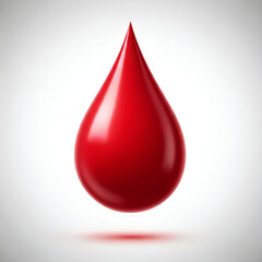 Obraz premium Vibrant red blood drop floating with subtle shadow on a clean white background