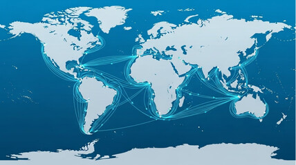 Global Shipping Routes Illustrated on World Map.