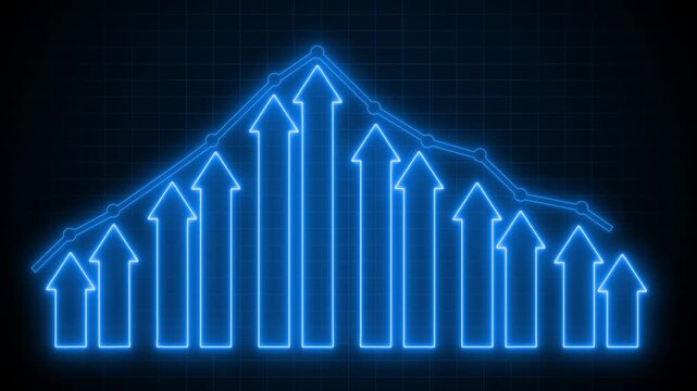 Cyberpunk Style Neon Business Graph, Neon Arrows on Grid Background