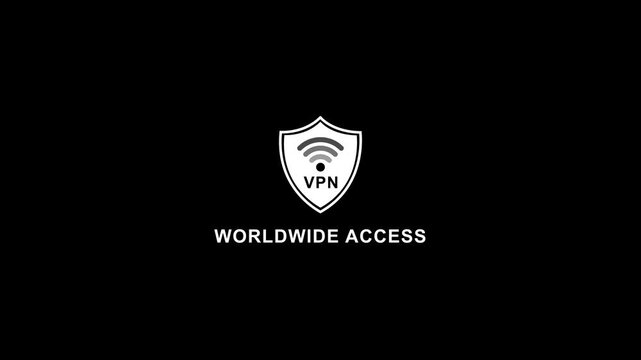 V P N internet security shield with worldwide access text on black background virtual private network