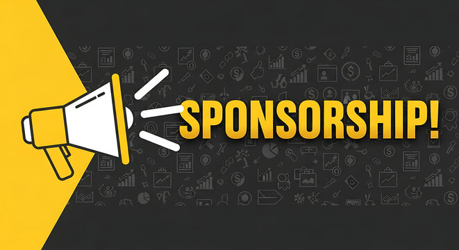 Megaphone announcing sponsorship opportunity with business icons