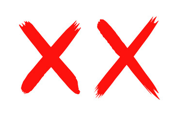 Obraz premium Red Cross X Mark Icon Set – Wrong Error Cancel Brush Stroke Symbol Collection.eps
