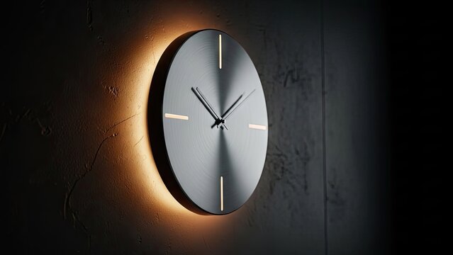 Modern illuminated wall clock with sleek design and glowing backlight