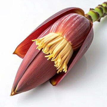 Fresh Banana Flower Blossom Isolated on White Background - Vegan Superfood.